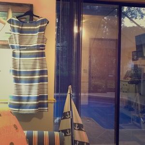 Grey/White/Blue Striped Work Dress